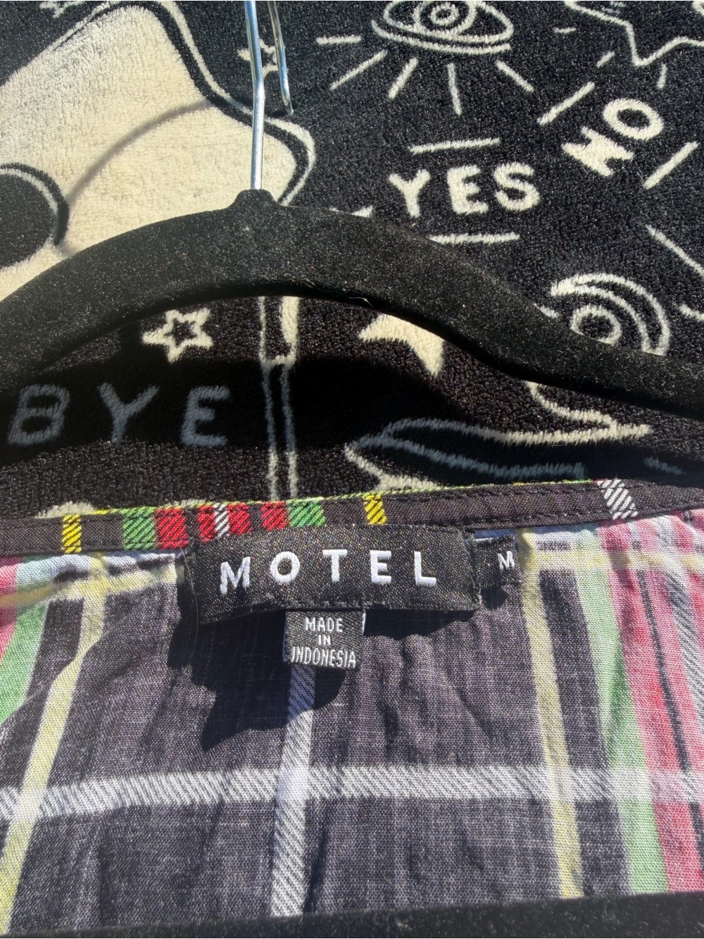 Motel Rocks Black Plaid Button-Down Shirt with Red, Green & Yellow Accents